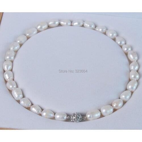 Big 11-13MM Genuine white cultured pearl necklace Magnet Clasp 18" No box