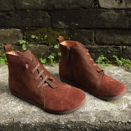 PEIPAH Womens Genuine Leather Shoes Woman Ankle Boots Female Retro Rubber Boots Flat With Spring/Autumn Botas Mujer 2019