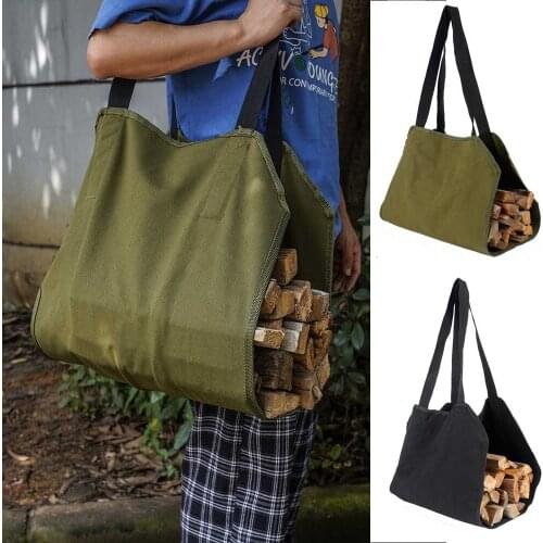 Firewood Log Carrier Hand Bag Heavy Duty Waxed Canvas Log Tote Shoulder Bags For Indoor Tools