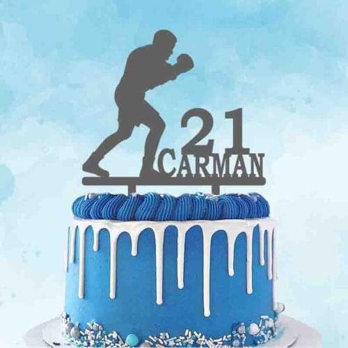 Personalized Boxer Cake Topper Custom Name Age Man Boxing Fighting For Boxing Lovers Birthday Party Cake Decoration Topper