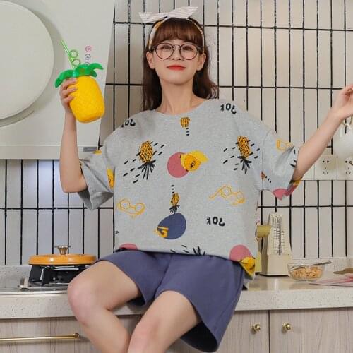 BZEL 2021 New Summer Pajamas Set Womens Cotton Sleepwear Casual Home Suit For Women Comfort Pijamas Plus Size Pyjamas Nightwear