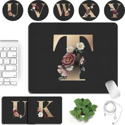 Computer Mouse-pad Durable Smooth PU Leather Game Laptop Mousepad Anti-slip Waterproof Golden Letter Pattern Mouse Mat