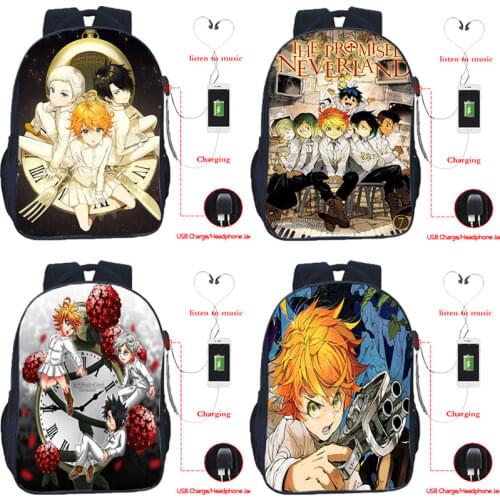 3d Printed The Promised Neverland Anime Backpack for Men Teenager School Bags USB Cable Schoolbag Men Travel Backpacks Mochilas
