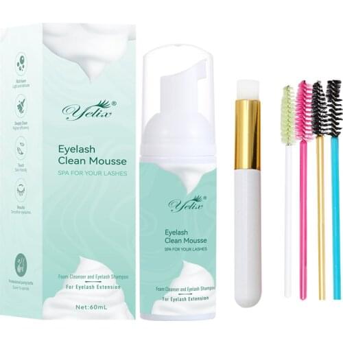Yelix 60ml Lash Shampoo Cleaning Brush Eyelash Prolong Lash Cleanser Concentrate Safe Makeup & Mascara Remover Cleaning Foam