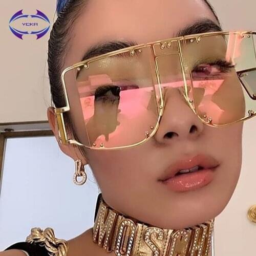 VCKA Metal Rivet Eyewear Oversized Mirror Square Sunglasses Men Women Shades Glasses Trend Unique Female UV400