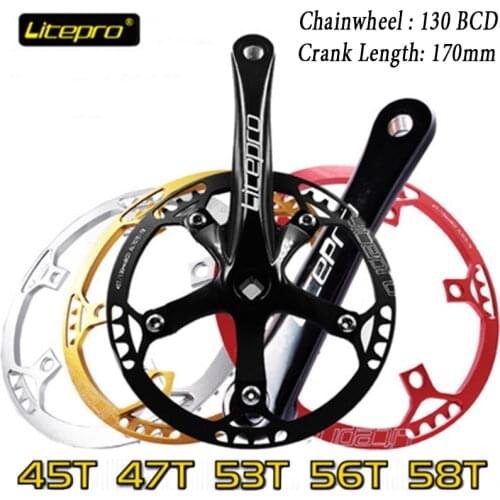 Litepro Bicycle Crankset Integrated Single Crankset Crank 45T 47T 53T 56T 58T BCD 130mm For Folding Bike Bicycle Crankset 170MM