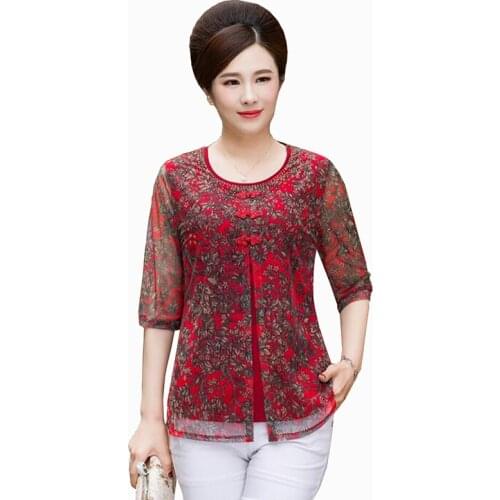 Mother Summer T-shirt Half Sleeve Women Printing Casual Tops Chiffon Tee Shirt 2019 Middle Aged Loose Plus Size 5XL