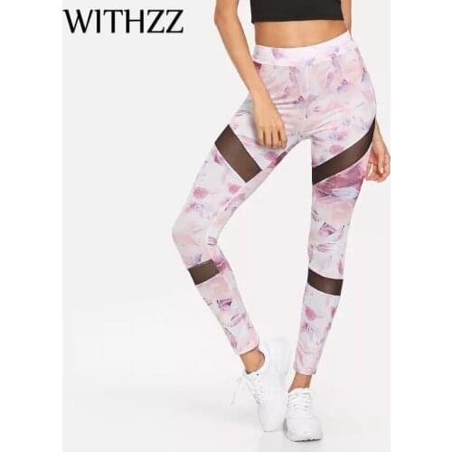 WITHZZ Pink Ladys Thigh Hollow Stitching Thin Breathable Leggings Women Leggins Elbows For Fitness Legging Legins Sportleggings