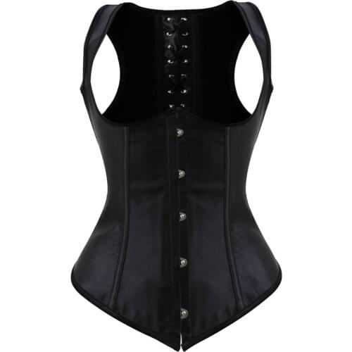 Womens Black Underbust Waist Trainer Satin Steampunk Corset Top Vest Body Shape Shapewear S-6XL
