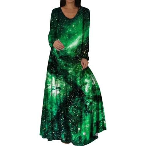 Summer Casual Loose Full Sleeve Dress Beach Leisure Time Maxi Long Dresses Femme Retro Scenery Print Vestidos Soft Street Платье