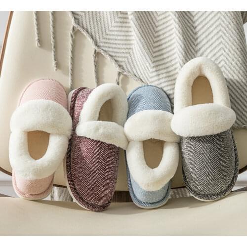 Winter Indoor Keep Warm Fur Cotton Slippers Flat Non-slip Couples Men Thicken Fur Warm Home Mute Soft Bedroom Female Slippers