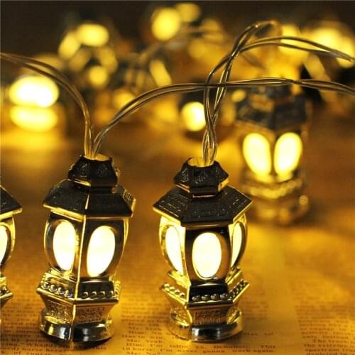 1.65m 10 Lights Muslim Eid Ramadan Light Lantern String Mubarak Lantern Oil Lamp Battery Box LED Party Home Decorative Lantern