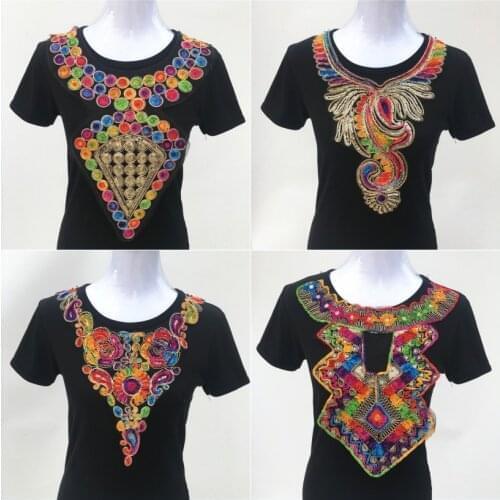 1pc Colorful African Sequins Lace Fabric Collar Neckline Collar Venise Applique Sewing Diy Craft Accessories