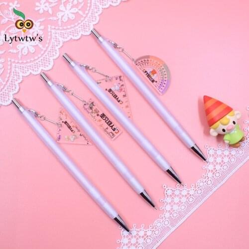 1 Piece Lytwtws Cute Ruler Pendant Press Mechanical Pencil School Office Supply Student Stationery Kid Automatic Pencil
