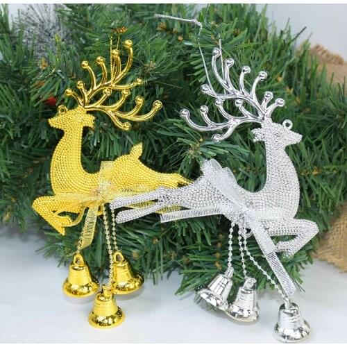 1Pcs Gold Silver Reindeer PVC Elk Christmas Tree Pendant Ornament Cute Deer with Bell DIY Christmas Decor Kids Gift Navidad Noel