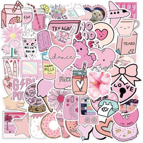10/30/50PCS Cartoon Pink Vsco Girl Aesthetics Stickers Phone Laptop Notebook Luggage Bike Waterproof Sticker Decal Kid Toy
