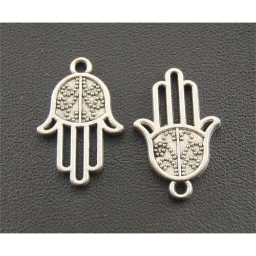 10 Pcs Silver Color Bronze Hamsa Hand Charm Pendant 24x15mm Charms Jewellery Pendant For Bracelet Necklace A05/A06