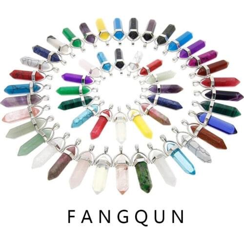 Natural Chakra Beads Hexagonal Column Quartz Crystal Stone Pendants Reiki Healing Chakra Charm Jewelry for DIY Necklace Making