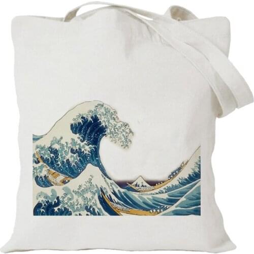 2019 Women Canvas Shopping Bag Ukiyoe Cloth Tote Handbags Single-Shoulder Bags Female Shopper Bags