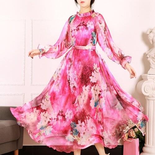 2020 chiffon Floral Long Sleeve maxi dress bohemia dress full plus size fresh Easter Long Dress Flowy Beach Sundress Plus sizes
