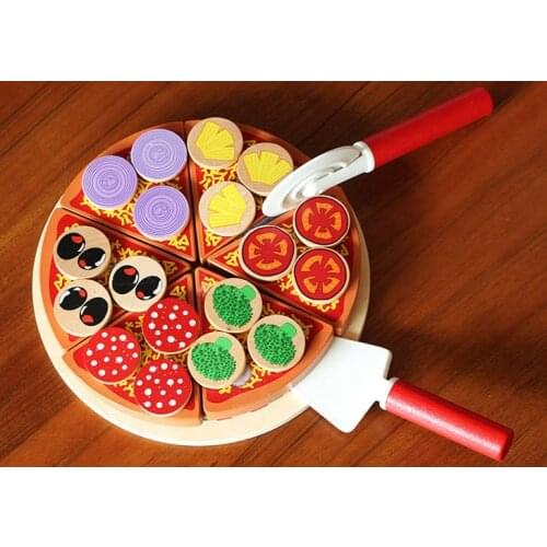 27pcs Pizza Wooden Food toys Children pretend cooking Simulation play toy Kitchen Pretend wooden Toy pizza