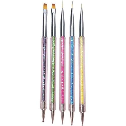 5 Pcs/Set 2 In 1 Double Ends Nail Art Pen Dotting Drawing Liner UV Dotting Gel Nail Art Polish Tools Set Brush Painting V1J1