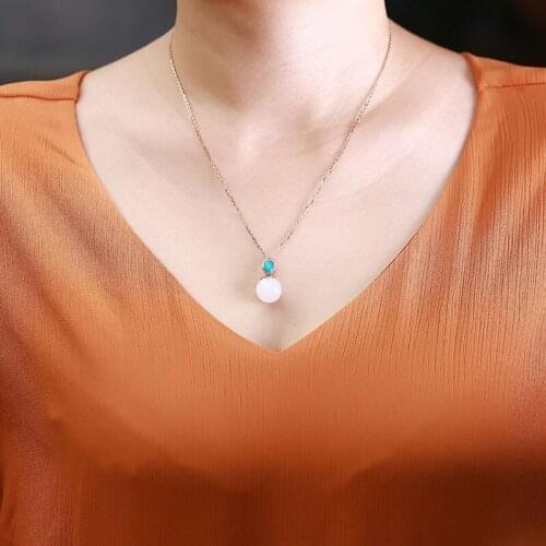 AnJade Real 18k Rose Gold Natural White Jasper Pendants Christmas Gift Classic Fine Jewelry Wedding Women Necklace