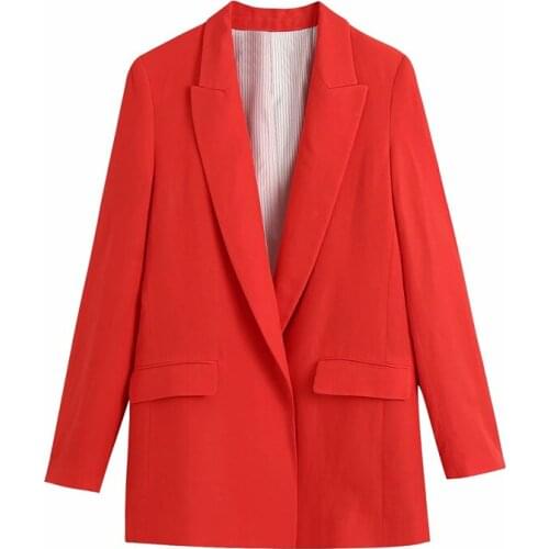 Nice Casual Woman Red Linen Blazer New Spring Fashion Ladies Solid Button Jacket Ladies Basic Streetwear Blazers