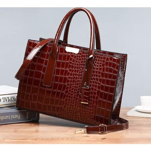 2020 bag women big bag patent leather crocodile pattern women bag fashion tote bag oil leather single shoulder diagonal bag