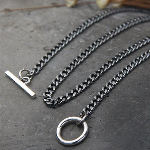 Retro Thai Silver Double Buckle Chain S925 Sterling Silver Necklace Men And Women Fashion Personality Punk Style Clavicle Chain