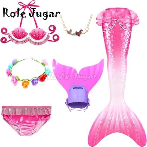 Kids Swimmable Mermaid Tail for Girls Mermaid Costume Swimsuit Swimming Bating Suit Can Add Monofin Fin Goggle Garland C67C94
