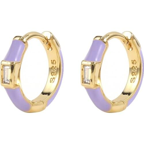 Purple Drip Oil Round Hoop Earrings For Girl Pendientes Plata 925 Circle Earring Enamel Pendientes Huggie Earrings Jewelry Small