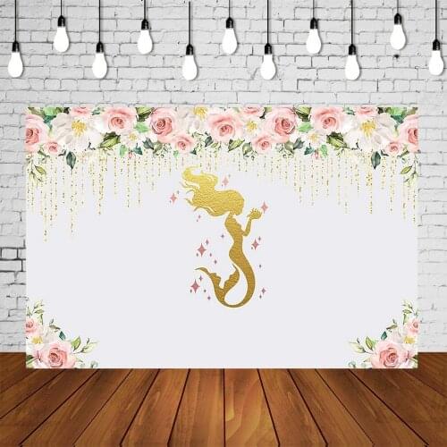 Golden Mermaid Birthday Party Background Girl Princess Photo Backdrop Under Sea Backdrops Shell Pearl Scene Setter Wall Decors
