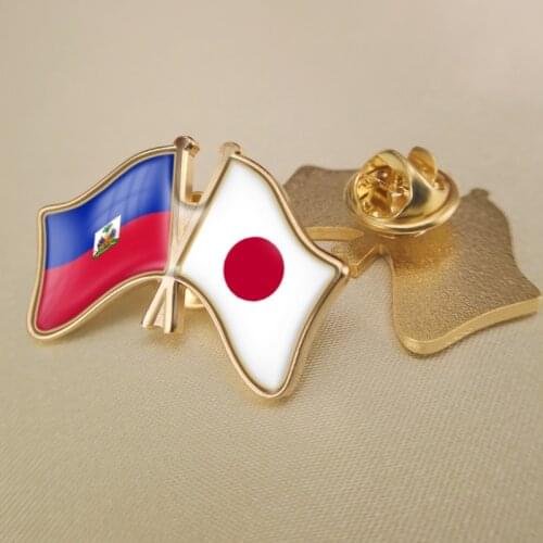 Haiti and Japan Crossed Double Friendship Flags Lapel Pins Brooch Badges