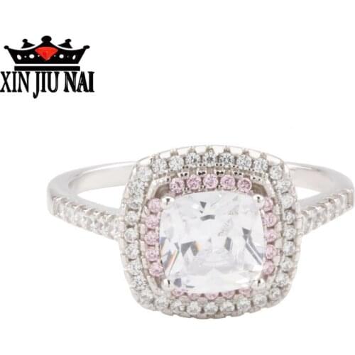 Fine Jewelry Women 925 sterling Silver ring cushion cut 2ct 5A Zircon Cz Engagement Pink Lace Romantic Party Band Ring For Women