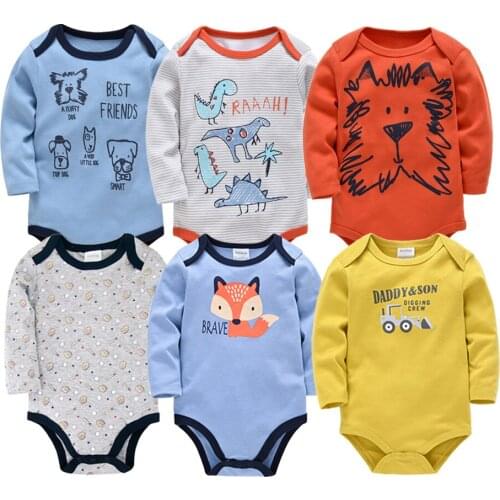 Kavkas 6 3 Pcs/set Baby Boy Rompers Cartoon Print 100% Cotton roap bebe Clothes Long Sleeve Toddlers Infant 0-3 months Clothing