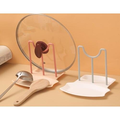 Kitchen Organizer Pot Lid Storage Rack Shelf Countertop Punch-free Spoons Pad Bracket Home Kitchen Shelves Accessories Tools