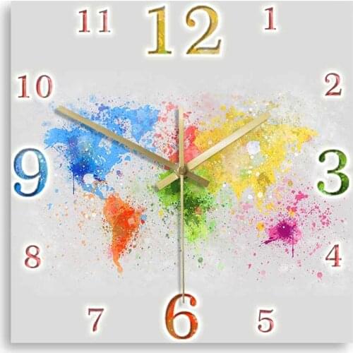 World Map Colorful Printed Wall Clock For Home Office Decor Abstract Travel Map Painting Art Modern Design Timepieces Wall Watch