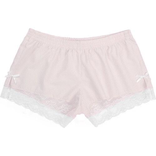 Mens Sissy Underwear Lace Trim Plaid Shorts Bowknot Underpants Sexy Pink Panties Lingerie