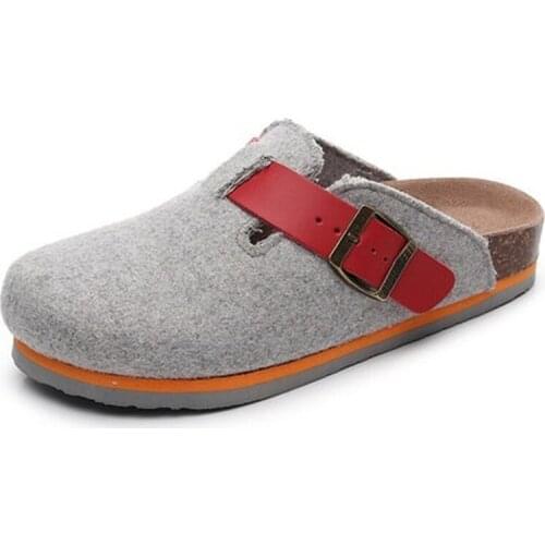 2021 New Hot Womens Slides Slippers High Quality Woolen Felt Soft Cork Buckle Sandals Closed Toe Footwear for Women