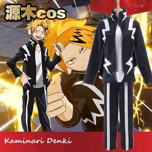 Boku No Hero Academia My Hero Academia Kaminari Denki Wigs Cosplay Costume School Uniform Men Battle Costume with wigs full set