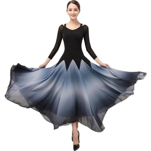 Customized womens Charmeuse Ballroom Dance Dresses High quality Waltz dancing dress long sleeve New modern dance customes