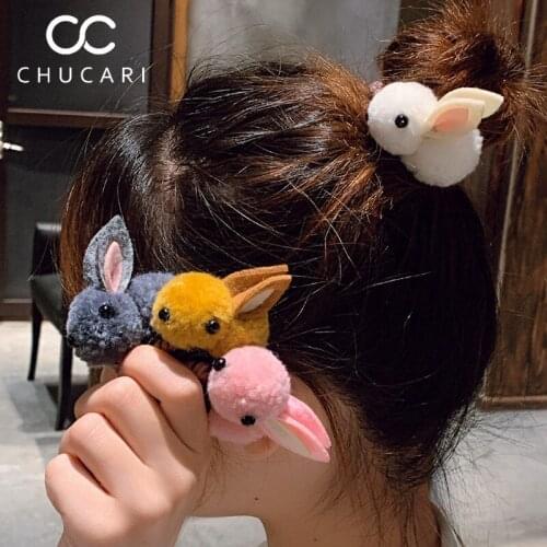Cute animal hair ball rabbit hair ring female rubber band elastic hair bands Korean headwear children hair Accessories ornaments