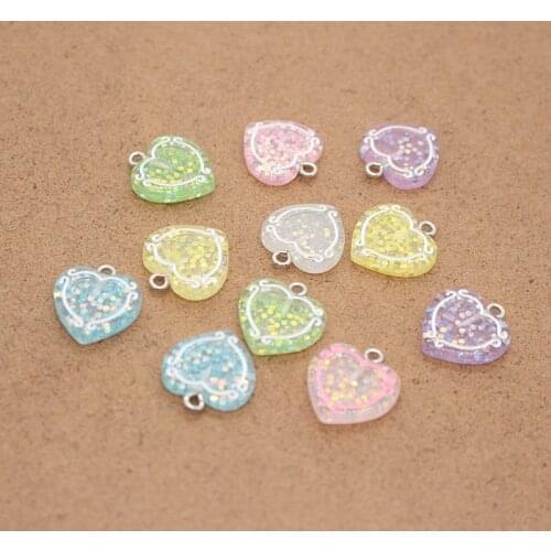 10pcs Mix Fill Sequin Heart Love Earring Charms Resin Craft Diy Hearts Bracelet Necklace Pendants Accessory Jewelry Make