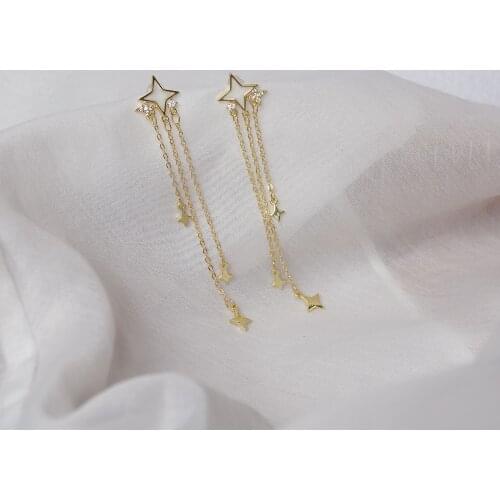 14k Real Gold Plated Fashion Jewelry Long Chain Tassel Star Exquisite Earrings for Woman Holiday Party Elegant Earring