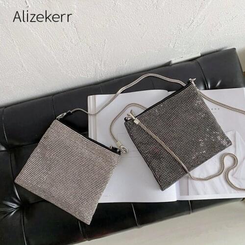 Shiny Diamond Shoulder bag Women 2020 Luxury Small Square Evening Rhinestone Purse Female Thick Chain Crossbody Bag High Quality