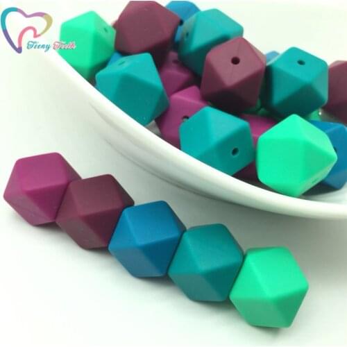 Teeny Teeth 50 PCS Autumn Wine Teal 14-17 MM Geometric Hexagon Silicone Teething Necklace Bite Beads Nursing Jewelry Beads