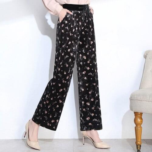 Spring autumn new High waist Velour wide leg pants womens trousers loose large size straight pants mother Print trousers