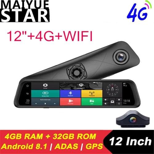 2021 new 12-inch GPS navigation recorder 4G Android 8.1 rearview mirror 4+32GB smart car DVR camera ADAS Wifi video recorder