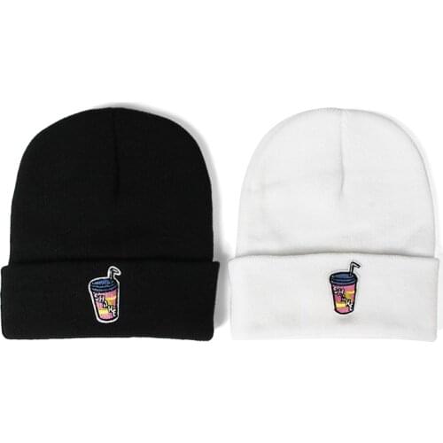 New Drink Knitted Hat Warm Beanie Embroidery Hip Hop Winter Hats Women Unisex Letter Bonnet Casual Skullies Beanies Autumn Caps